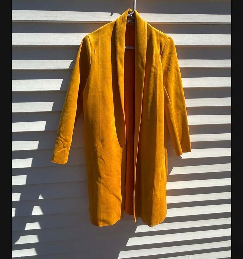 Zara Faux Suede Coat Size S Mustard Open Front Long Jacket